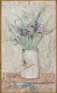 Irises in a white flower-vase