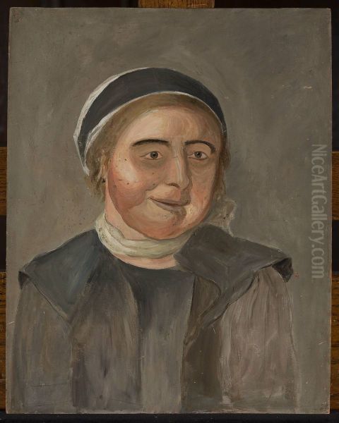 Study of a woman in a black and white cap - view 1