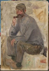 Sitting fisherman with a pipe by Tadeusz Makowski