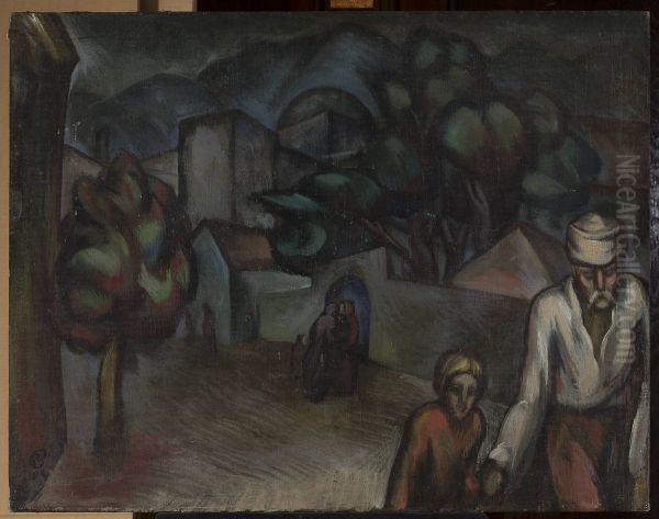 City landscape with figures - view 1
