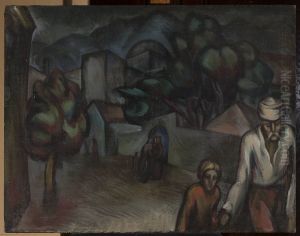 City landscape with figures