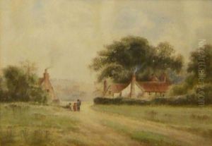 Figures In A Country Lane With Cottages