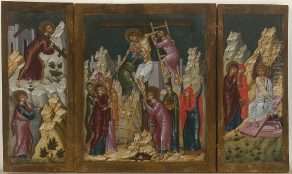 Tryptyk bizantynski ze Zdjeciem z krzyza w czesci srodkowej i scenami pasyjnymi na skrzydlach bocznych - view 1