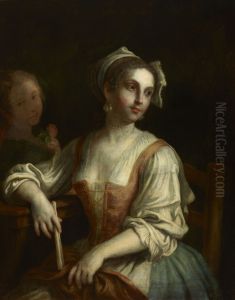 Kobieta z wachlarzem i kobieta z roza by Pietro Rotari