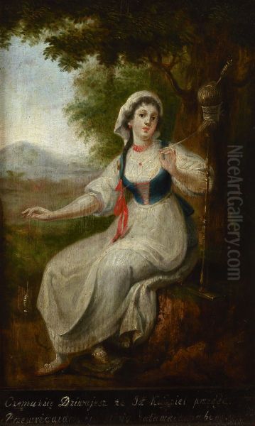 Spinner at Her Work / Frivolous Spinner - two-sided painting - view 1