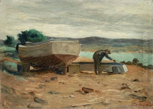 Repairing Boats, Moeraki - view 1