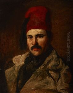 Portrait of Maksymilian Oborski Wearing a Fez by Piotr Michalowski