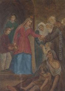 King Jadwiga Distributung Bread to the Poor by Maksymilian Cercha