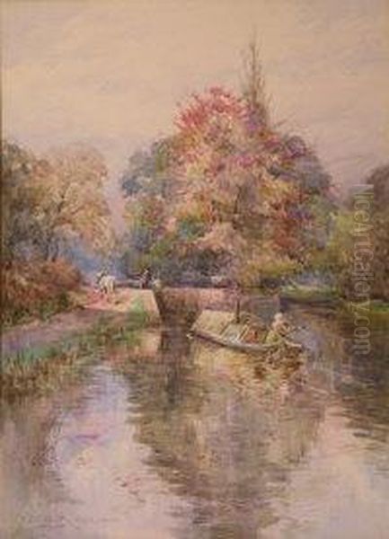 A Canal Boat Approaching A Lock - view 1