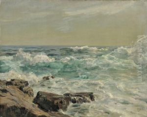 Crashing Waves Upon A Rocky Coastline by Howard Russell Butler
