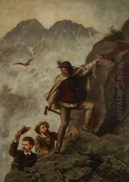 Guide and Tourists in the Tatra Mountains - view 1
