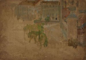 Main Market Square in Krakow - Fragment of a Street by Olga Boznanska