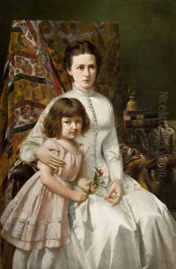 Portrait of Wife with Daughter Anna by Antoni Gramatyka