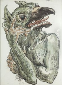 Karton do polichromii Kosciola Mariackiego - Diabel z glowa ptaka by Jan Matejko