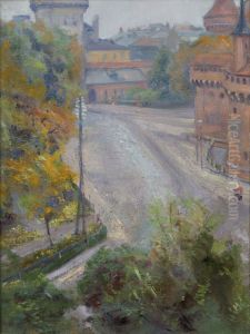 The Barbican and the Florianska Street - View from Zacisze Street by Stanislaw Wyspianski