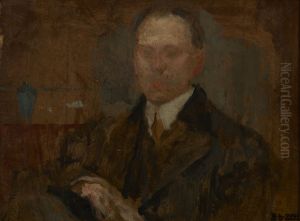 View from the Studio's Window / Sketch for a Male Portrait - two-sided painting by Olga Boznanska