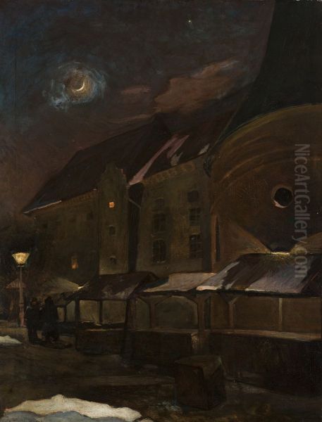 Small Market Square in Krakow at Night - view 1
