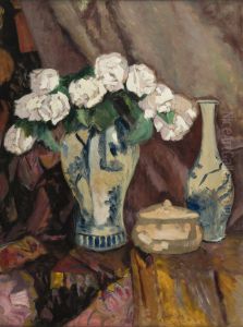 Still Life with White Roses in a Vase by Stefan Filipkiewicz