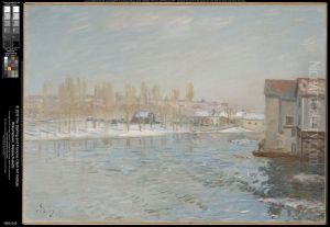 The Loing and the Mills of Moret, Snow Effect by Alfred Sisley