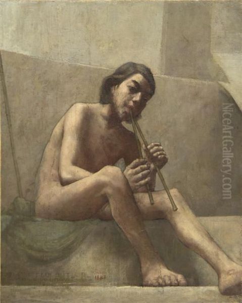 Seated Youth, Playing Aulos - view 1