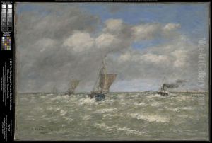 Boats Returning to Port, Trouville by Eugene Louis Boudin