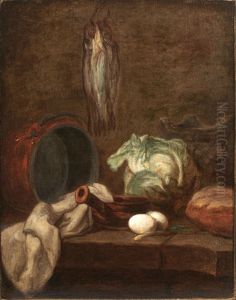 Kitchen Utensils and Three Herrings or Whitings by Jean-Baptiste-Simeon Chardin