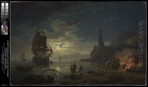Coastal Scene in Moonlight