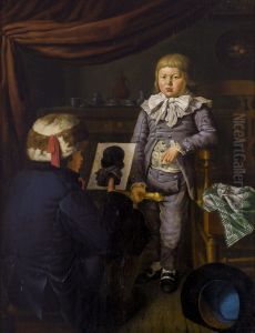 An Artist Painting a Silhouette Portrait of a Young Boy by Jacob Schwartzenbach