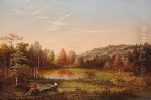 A Hunter In An Extensive Autumn Landscape At Dawn