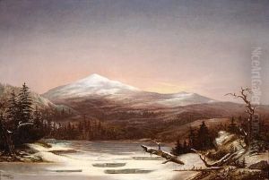 A Lake And Snow-coated Mountains At Sunset by Frederick A. Butman