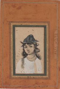 Portrait en buste d'une fille portant un bonnet a motif Kerman Portrait en buste d'une fille portant un bonnet a motif Kerman