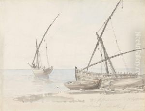 Feluccas, Castellammare by Johan Wilhelm Ludwig Dahl