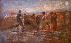Women at the Fountain in Sottomarina di Chioggia by Leonardo Bazzaro