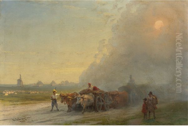 Ox-carts in the Ukrainian steppe - view 1