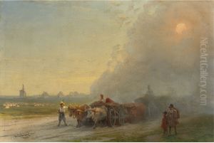 Ox-carts in the Ukrainian steppe by Ivan Aivazovsky