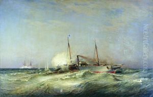 Kampf des Dampfschiffs Vesta mit dem turkischen Schlachtschiff Fethi-Butland im Schwarzen Meer am 11. Juli 1877. by Alexey Bogolyubov