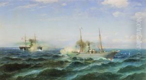 Fight of the steamer Vesta with the Ottoman ironclad Fetkh-i Bulend at the Black Sea July 11, 1877. by Rufin Sudkovsky