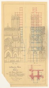 Echafaudage de la tour sud-ouest de la cathedrale de Reims (1894)