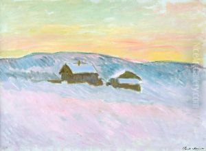 Norwegische Landschaft. Die blauen Hauser