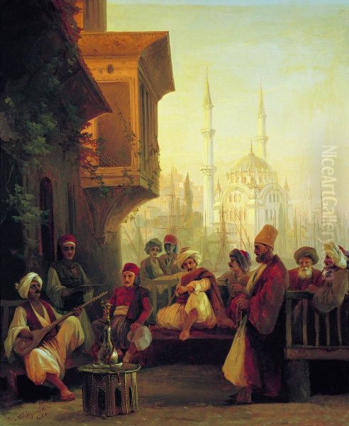 Coffee-house by the Ortakoy Mosque in Constantinople - view 1
