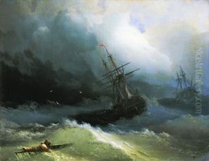 <<Korabli v busuusem more)>> by Ivan Aivazovsky