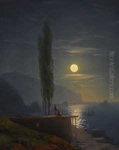 Figures on a moonlit coast by Ivan Aivazovsky