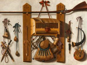 Still Life with Fowling equipment by Johannes Leemans