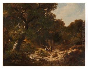 FIGURES ON A FOREST PATH by unknown