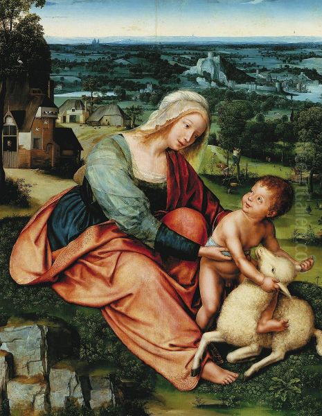 Madonna and Child with a lamb against a landscape - view 1