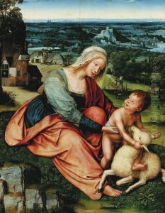 Madonna and Child with a lamb against a landscape by Quinten Metsys