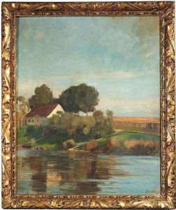 Summery River Landscape With A Farmhouse. Oil/canvas, Signed And Dated by Bernhard Buttersack