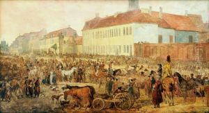 Horse market in Krolewska Street in Warsaw (previously "Market in Praga") by Jean-Pierre Norblin De La Gourdaine