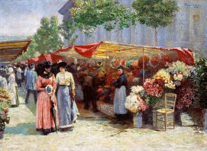 Flower market in front of the Madeleine church in Paris by Jozef Pankiewicz