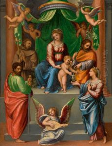 THE MADONNA AND CHILD ENTHRONED, WITH SAINT PAUL, SAINT FRANCIS OF ASSISI, SAINT JOSEPH AND MARY MAGDALEN by unknown
